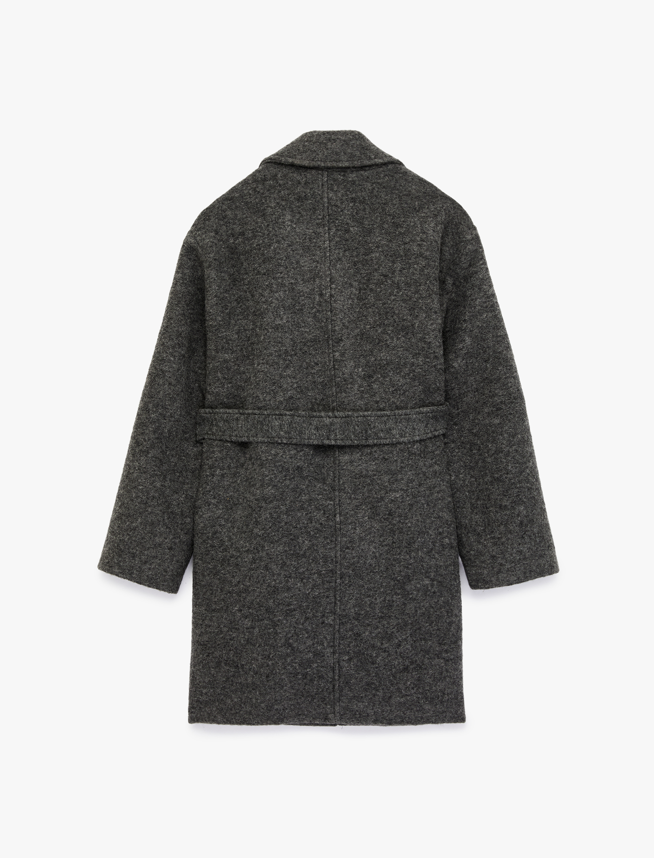   Alpaka Yün Karışımlı Uzun Kollu Cepli Kemerli Buklet Kaban