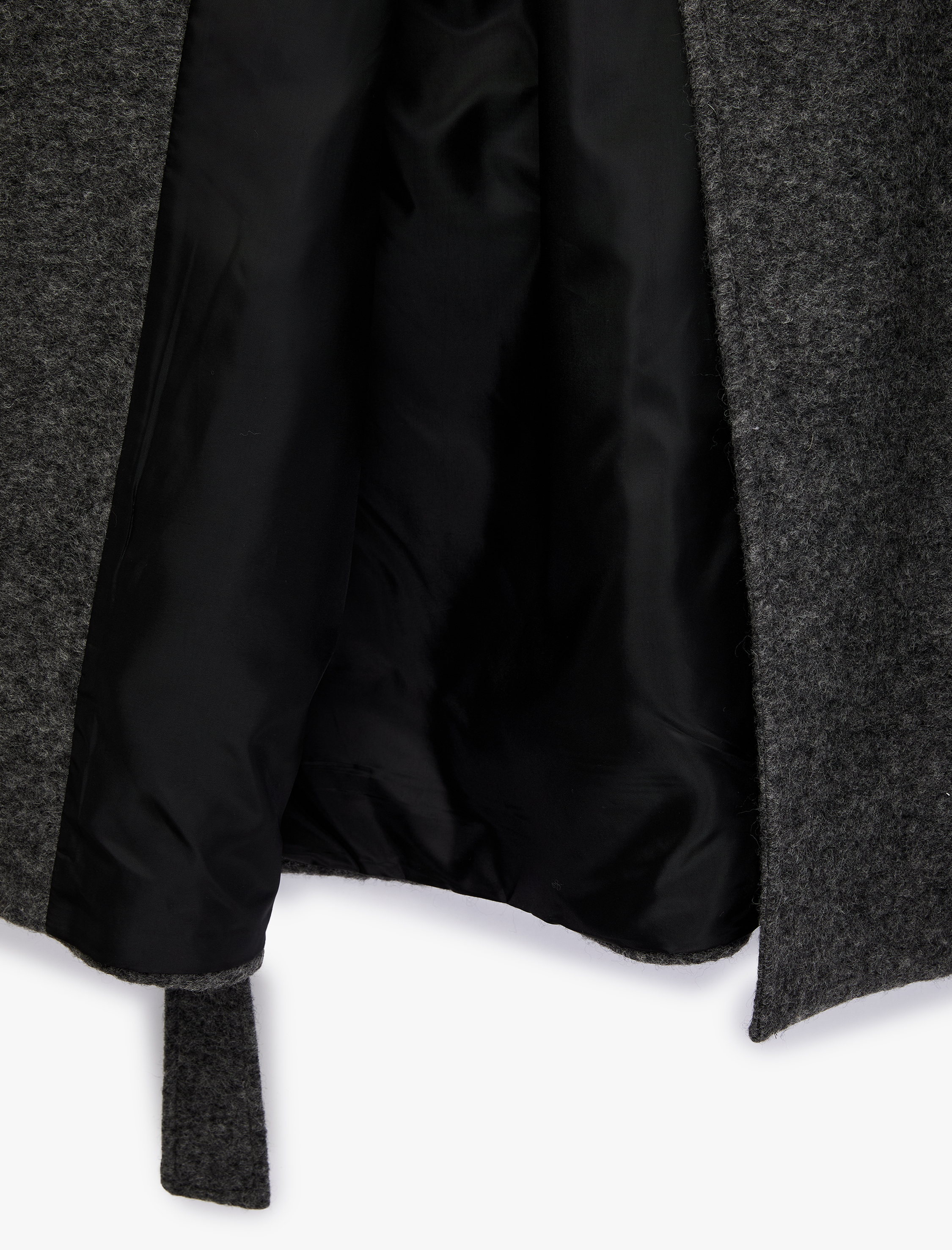   Alpaka Yün Karışımlı Uzun Kollu Cepli Kemerli Buklet Kaban