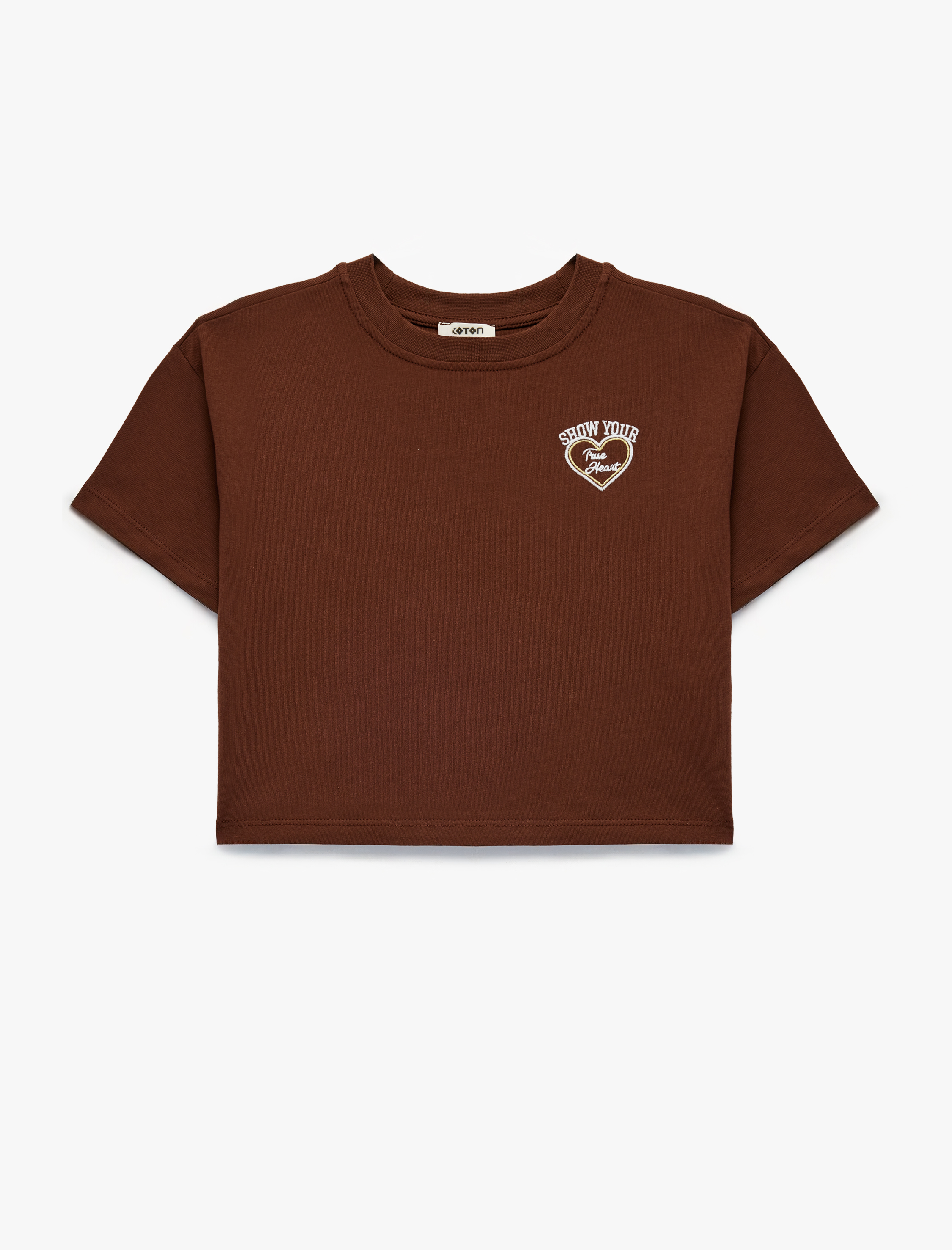  Kız Çocuk Pamuklu Kısa Kollu Bisiklet Yaka Arkası Baskılı Tişört