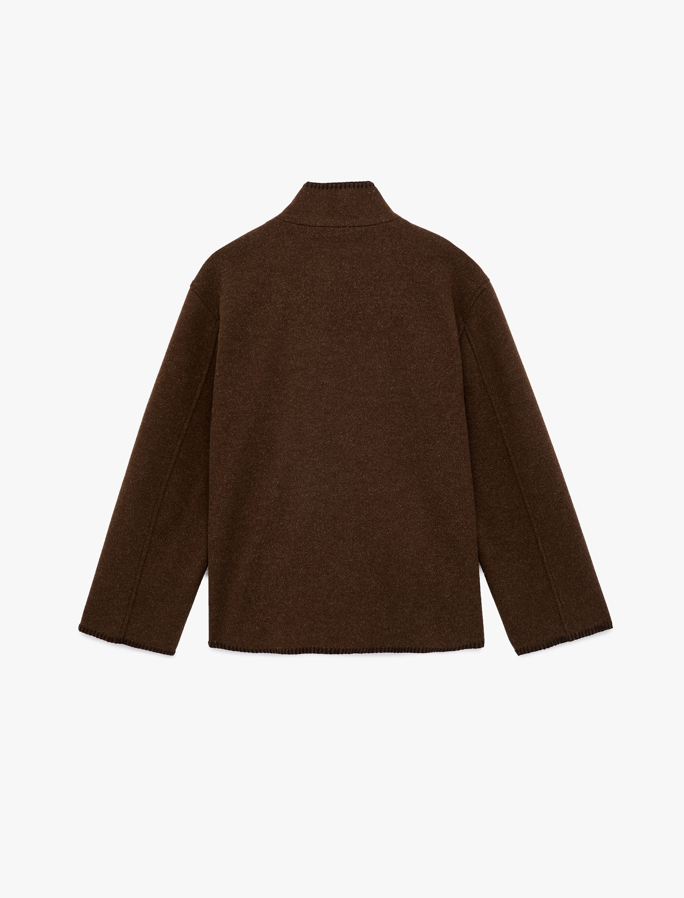   Uzun Kollu Düğmeli Çoban Dikiş Detaylı Huni Yaka Oversize Kaşe Ceket