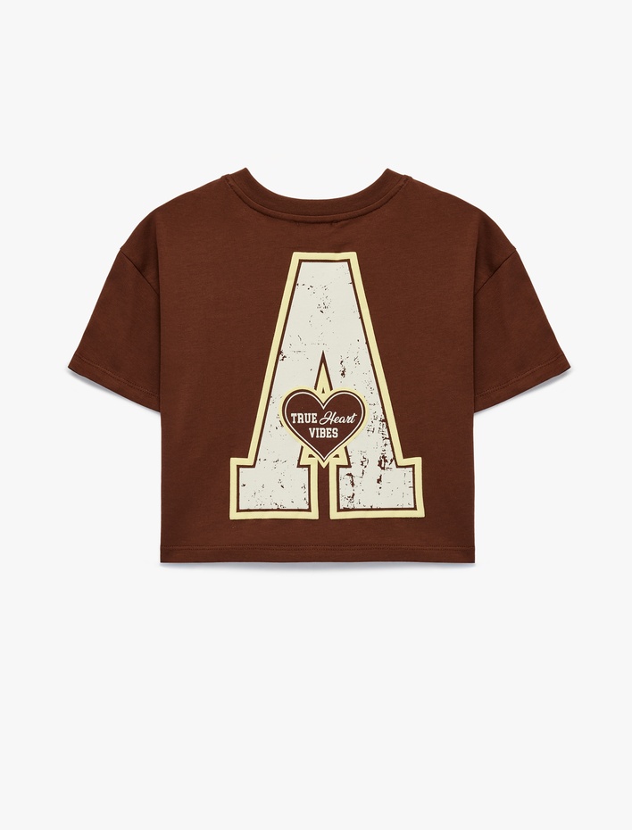 Kız Çocuk Pamuklu Kısa Kollu Bisiklet Yaka Arkası Baskılı Tişört