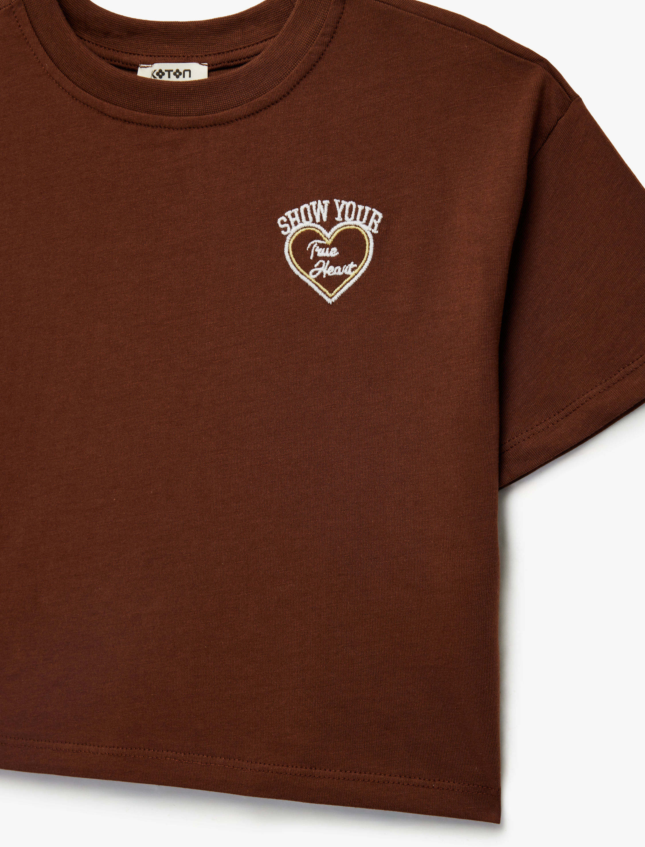  Kız Çocuk Pamuklu Kısa Kollu Bisiklet Yaka Arkası Baskılı Tişört