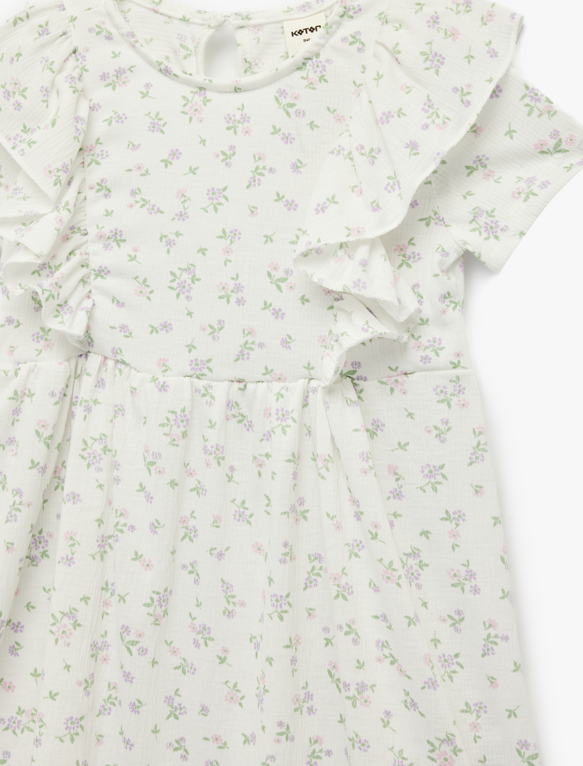  Kız Bebek Fırfır Detaylı Kısa Kollu Bisiklet Yaka Çiçekli Elbise