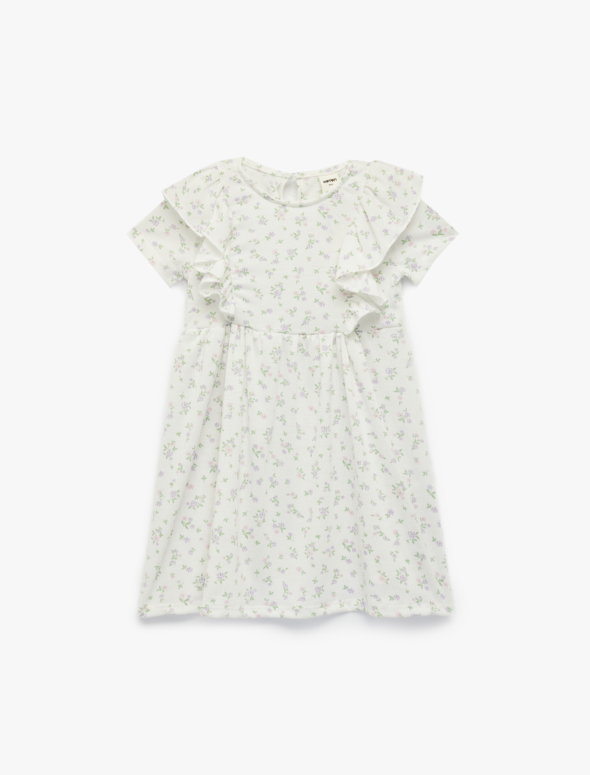  Kız Bebek Fırfır Detaylı Kısa Kollu Bisiklet Yaka Çiçekli Elbise