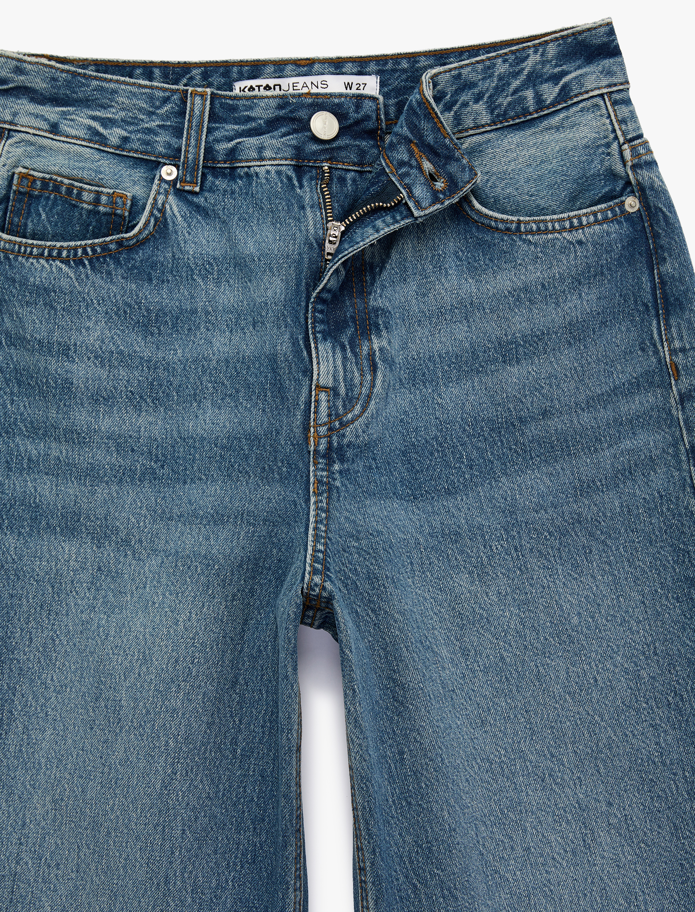   Pamuklu Yüksek Bel Düğmeli Cepli Geniş Paça Denim Pantolon - Wide Leg Jeans