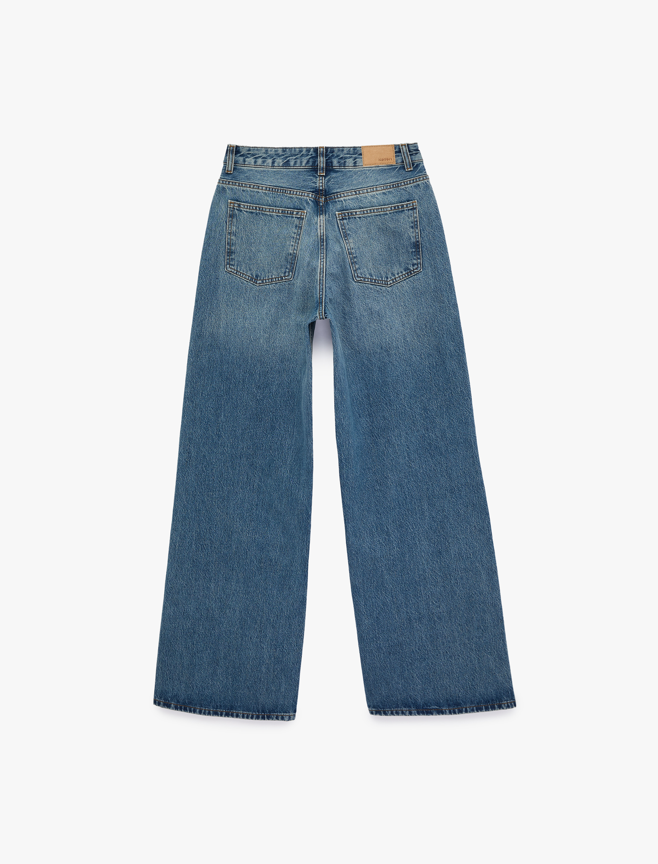   Pamuklu Yüksek Bel Düğmeli Cepli Geniş Paça Denim Pantolon - Wide Leg Jeans