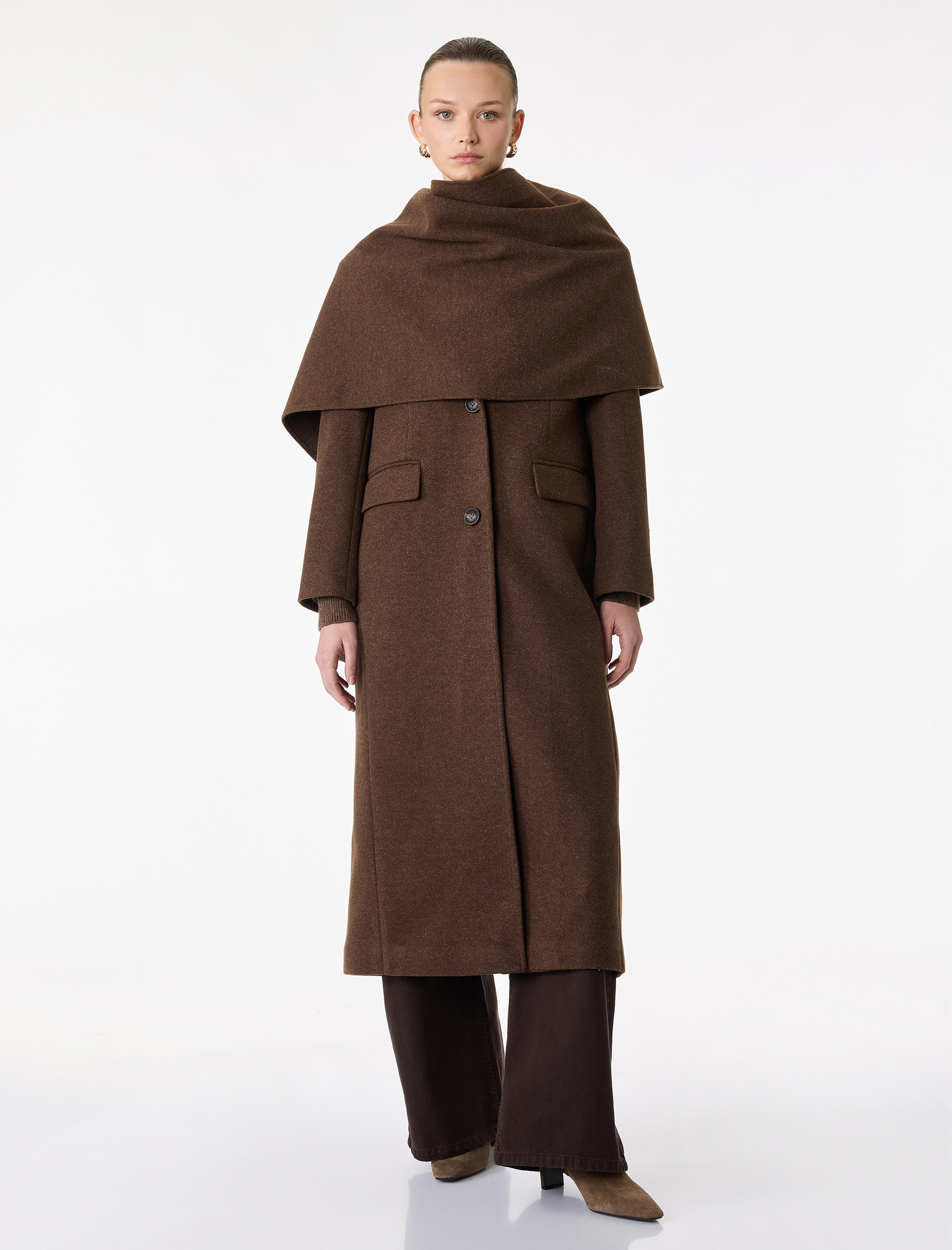   Koton X Şahika Ercümen - Atkılı Kaban Kaşe Uzun Düğmeli Cepli