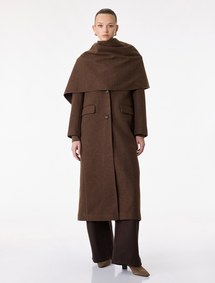  Koton X Şahika Ercümen - Atkılı Kaban Kaşe Uzun Düğmeli Cepli