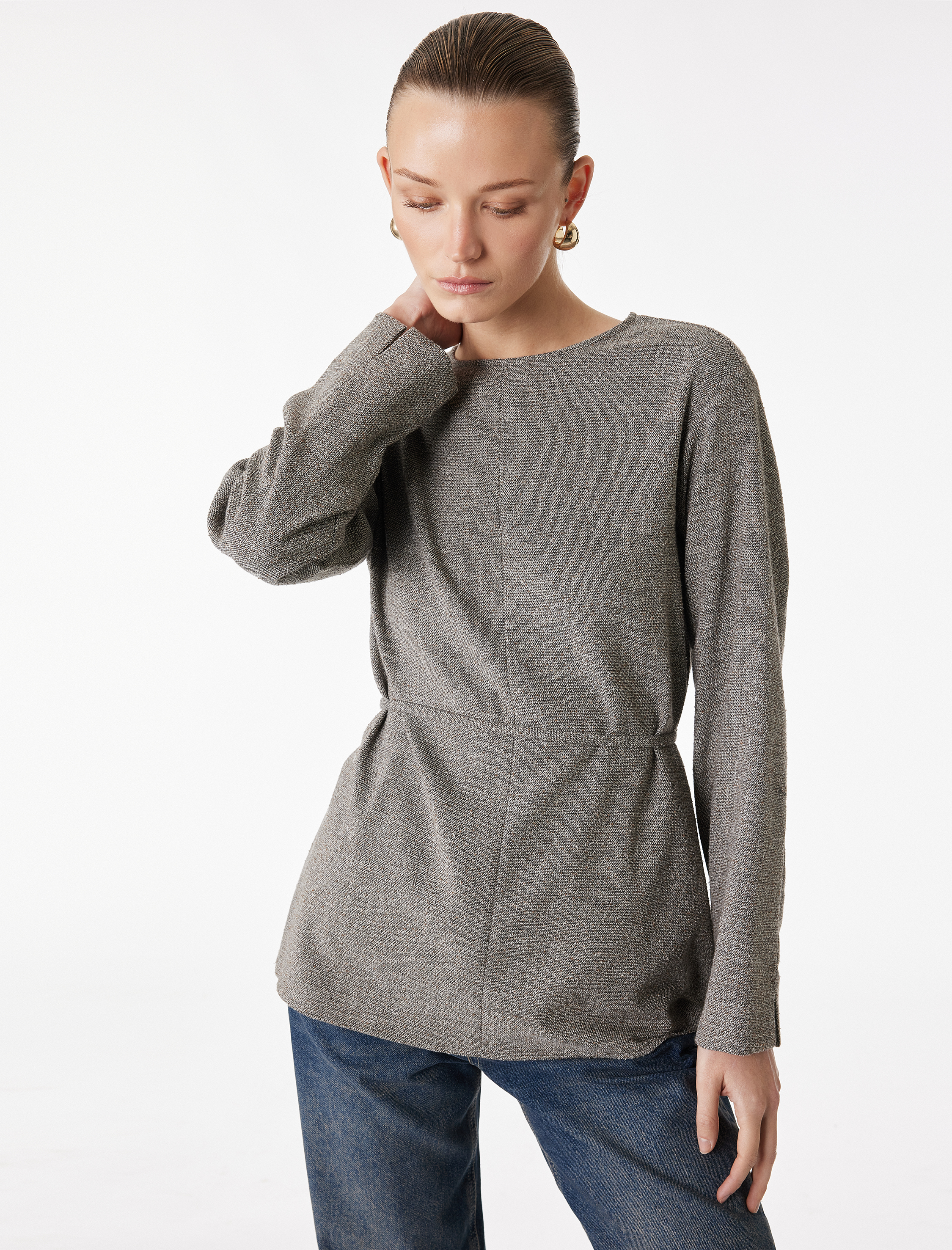   Koton X Şahika Ercümen - Uzun Kollu Bisiklet Yaka Kemerli Bluz