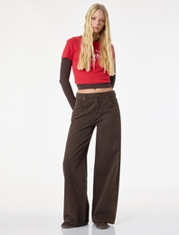 Cepli Taş Detaylı Geniş Paça Denim Pantolon -  Wide Leg Jeans