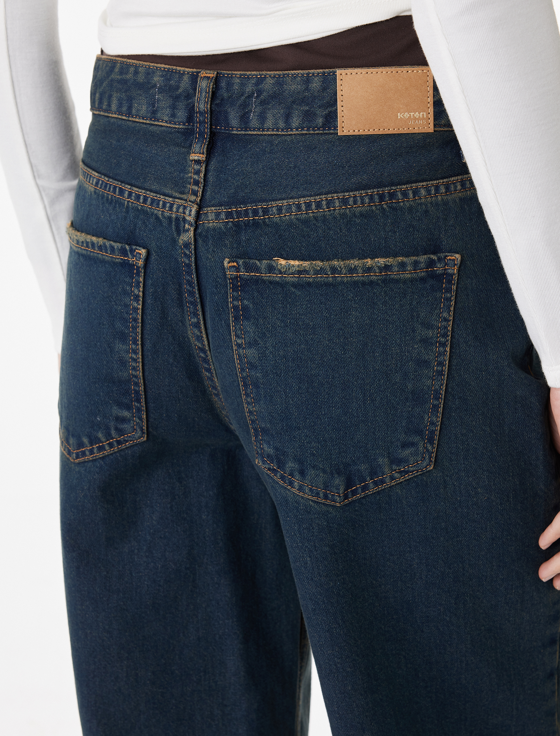   Rahat Kalıp Düz Paça Düğmeli Cepli Denim Pantolon - Loose Straight Fit Jean