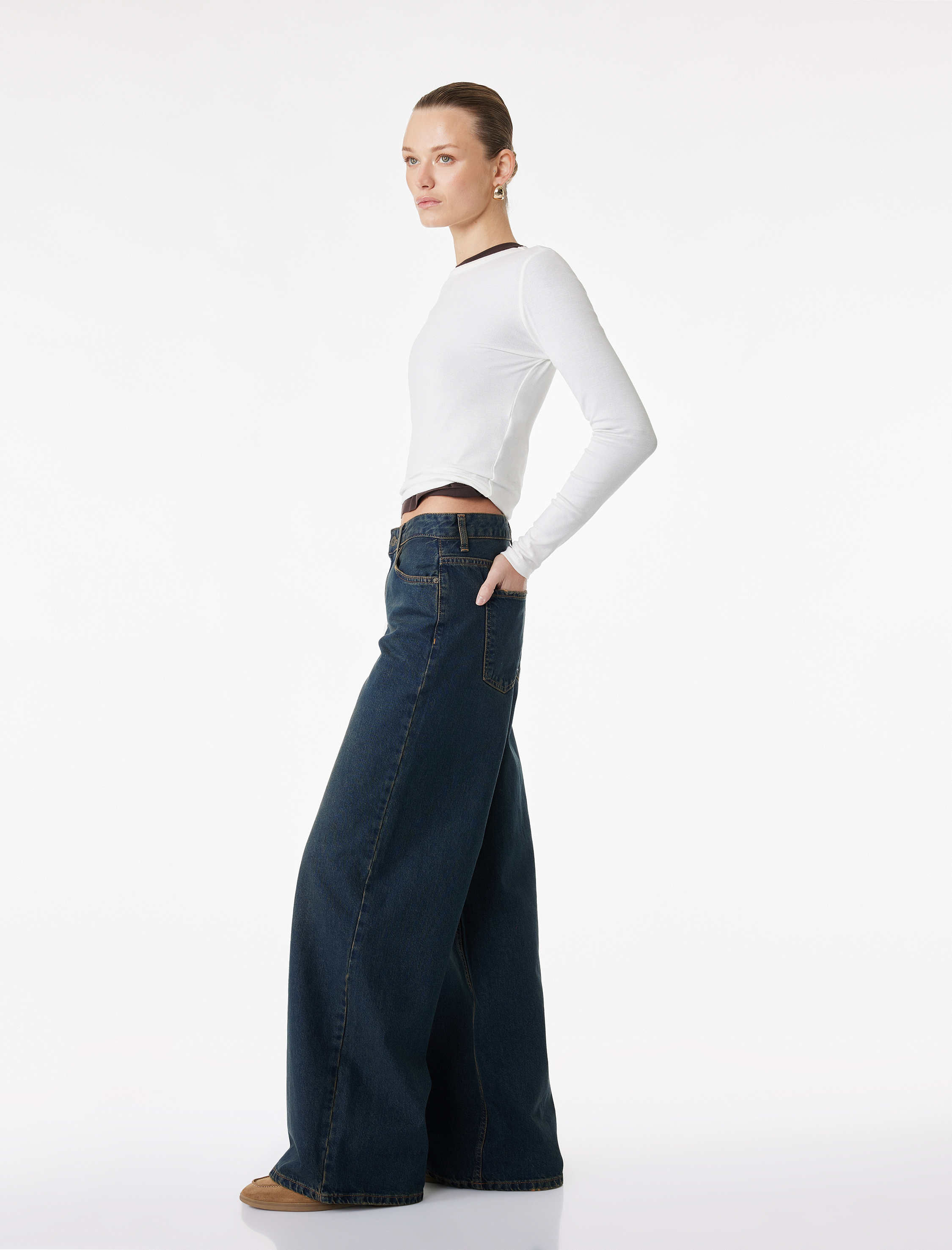   Rahat Kalıp Düz Paça Düğmeli Cepli Denim Pantolon - Loose Straight Fit Jean