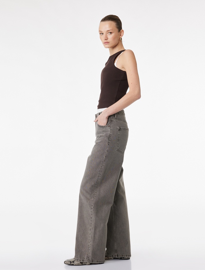  Rahat Kalıp Yıkamalı Düğmeli Cepli Baggy Denim Pantolon - Baggy Jeans