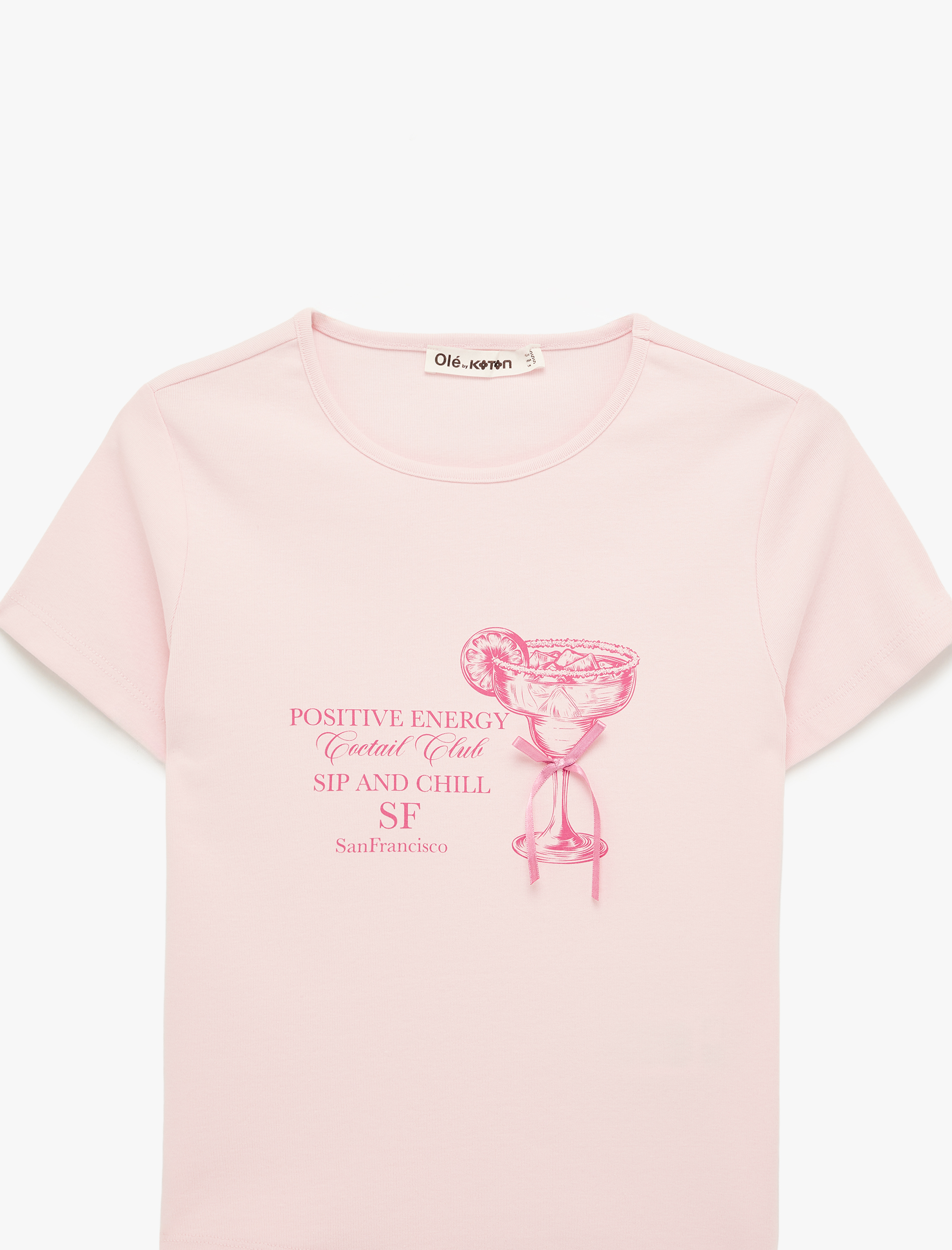   Slim Fit Kısa Kollu Bisiklet Yaka Pamuklu Fiyonklu Baskılı Tişört