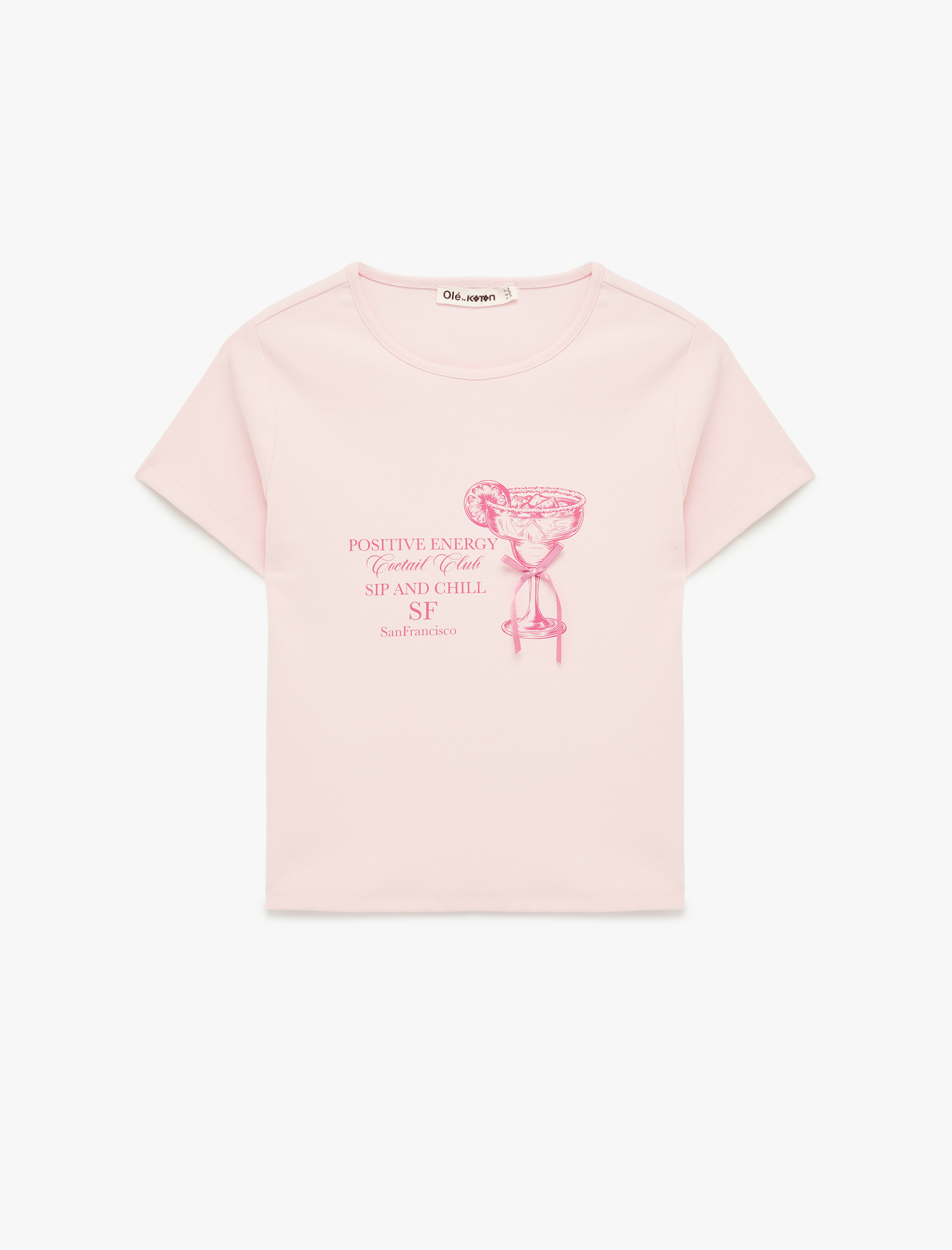   Slim Fit Kısa Kollu Bisiklet Yaka Pamuklu Fiyonklu Baskılı Tişört