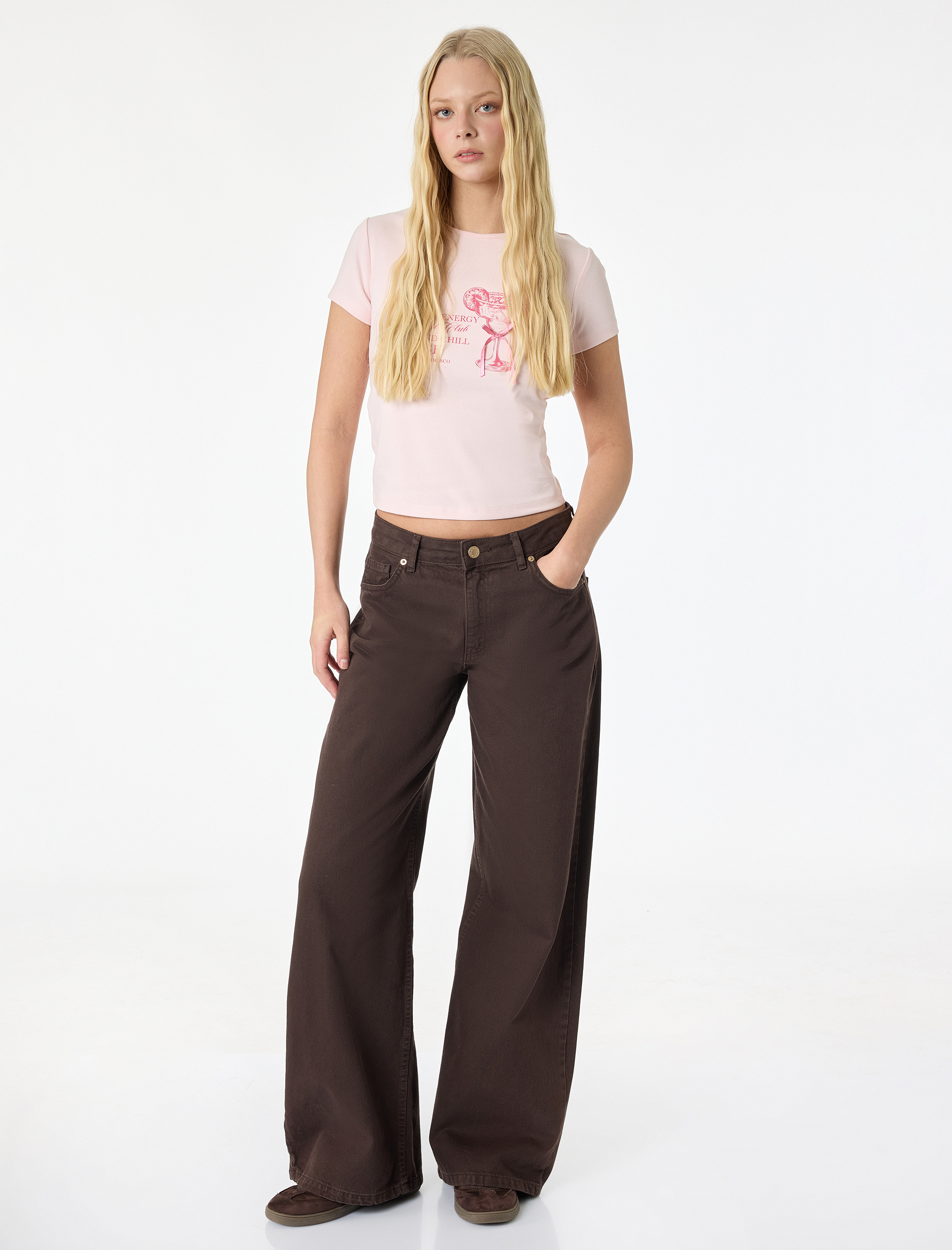   Slim Fit Kısa Kollu Bisiklet Yaka Pamuklu Fiyonklu Baskılı Tişört