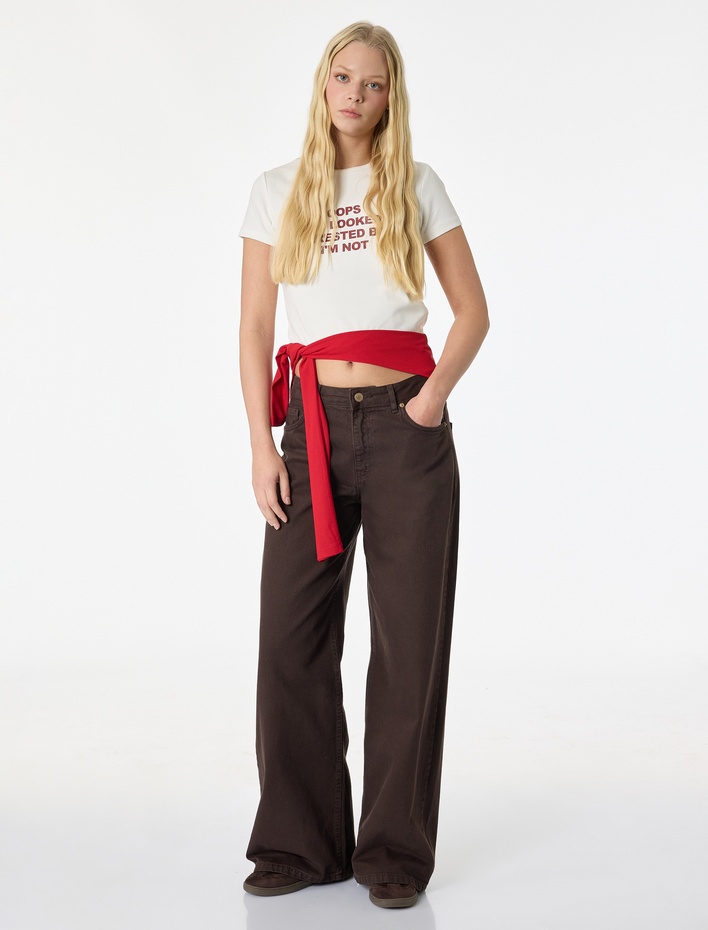  Slim Fit Kısa Kollu Bisiklet Yaka Baskılı Tişört