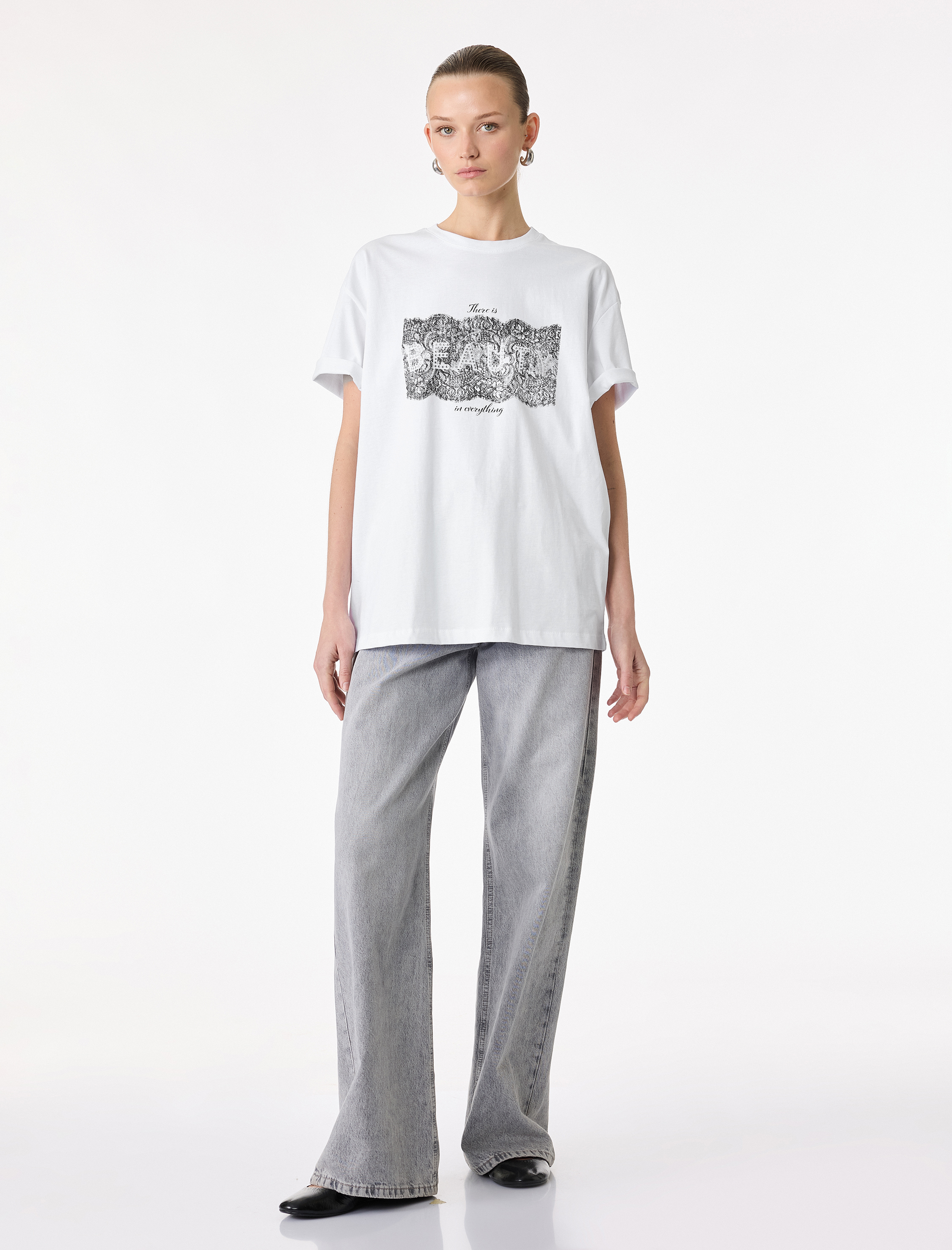   Regular Fit Kısa Kollu Bisiklet Yaka Pamuklu Baskılı Tişört