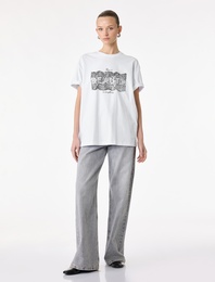 Regular Fit Kısa Kollu Bisiklet Yaka Pamuklu Baskılı Tişört