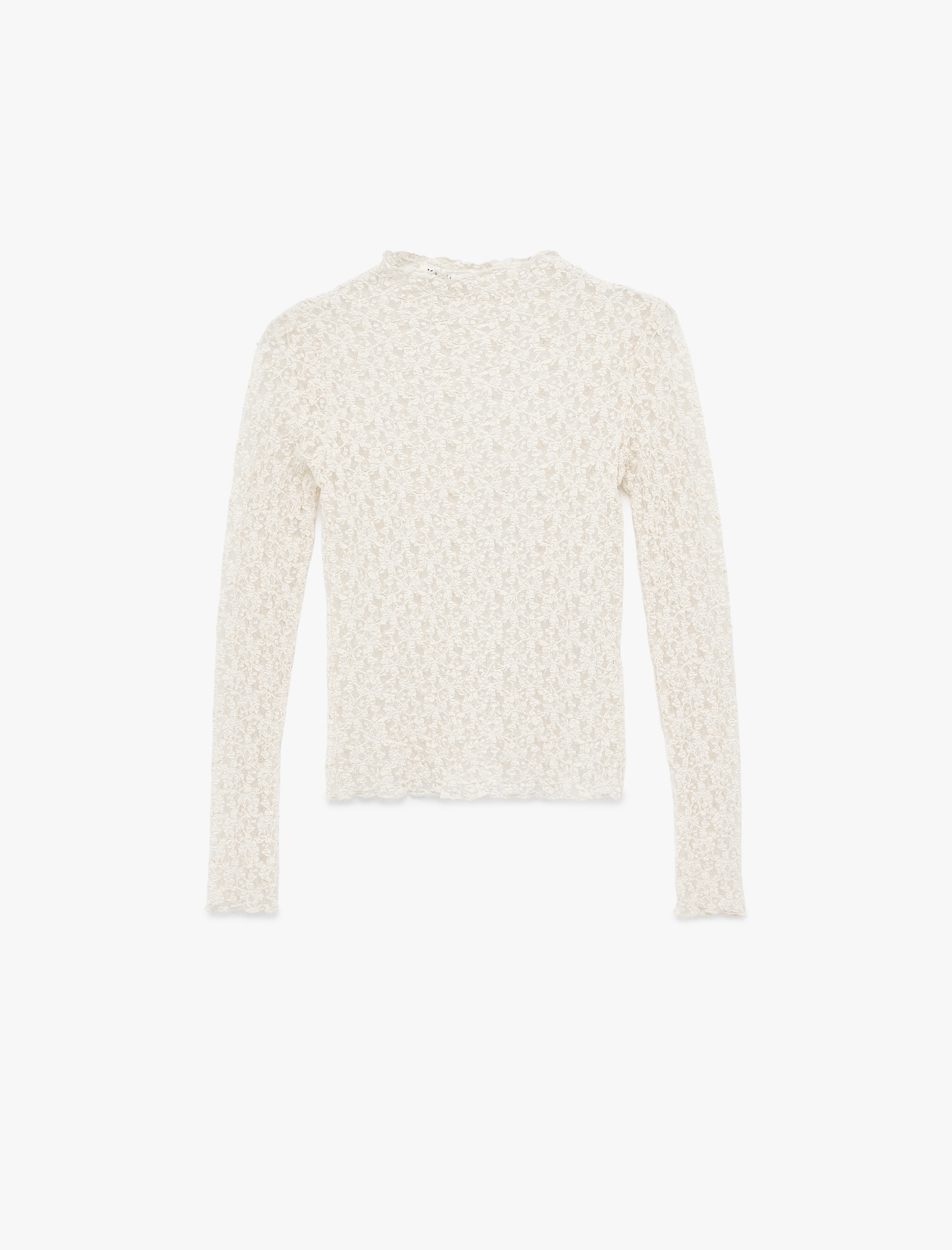   Slim Fit Dik Yaka Uzun Kollu Dantel Tişört