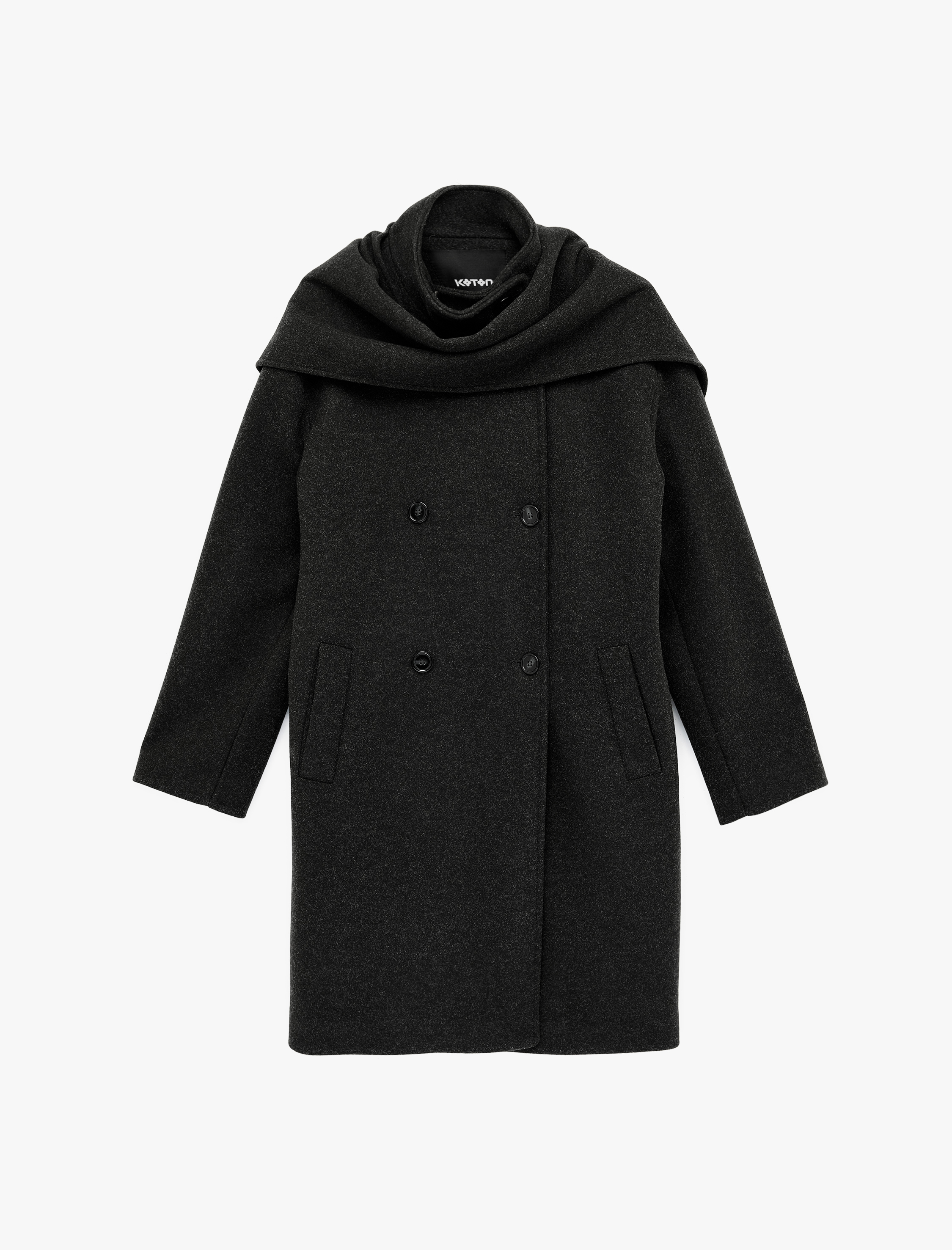   Düğmeli Cepli Uzun Kollu Şal Yaka Kruvaze Kaşe Kaban