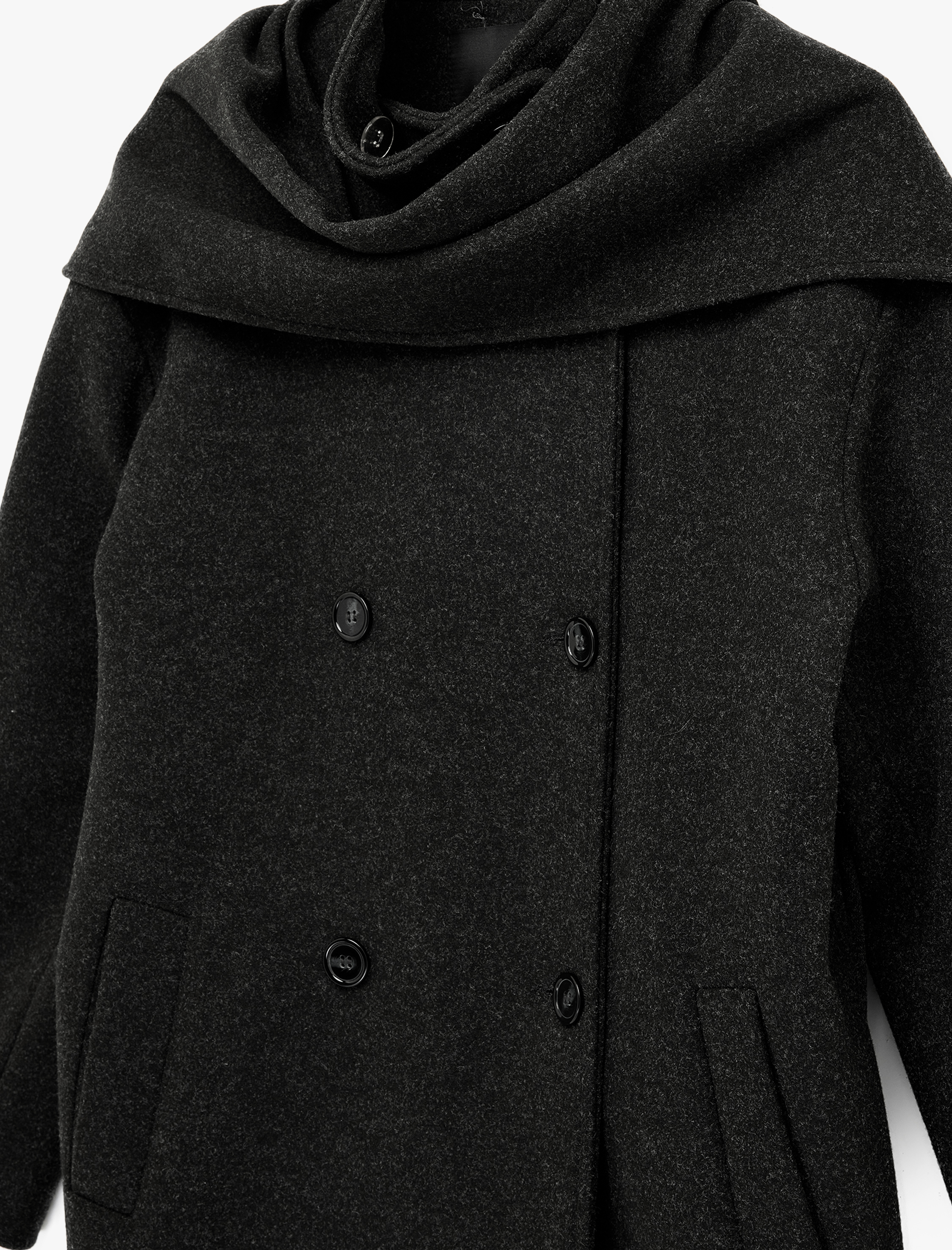   Düğmeli Cepli Uzun Kollu Şal Yaka Kruvaze Kaşe Kaban