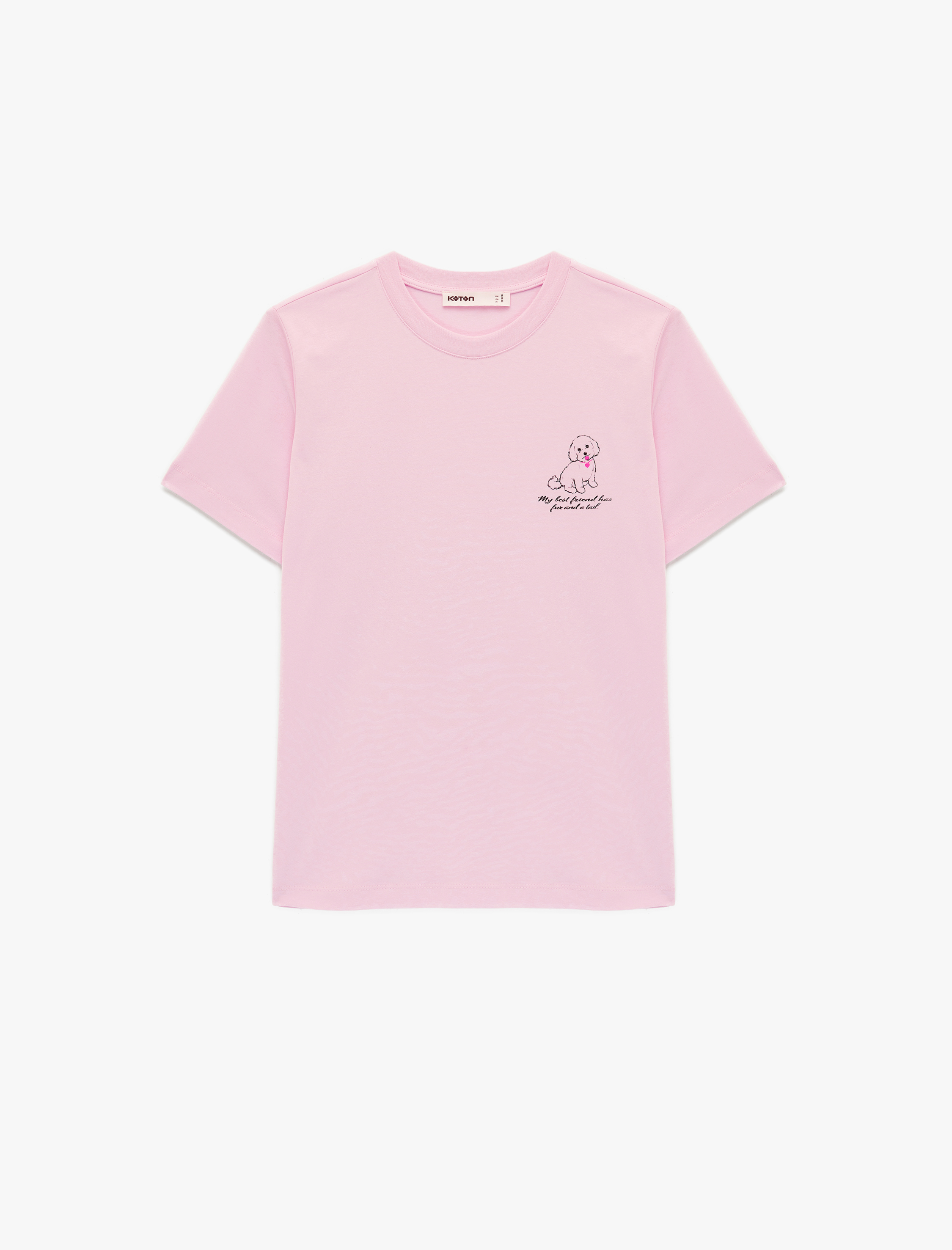   Pamuklu Kısa Kollu Bisiklet Yaka Köpek Baskı Detaylı Tişört