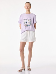 Pamuklu Kısa Kollu Bisiklet Yaka Baskılı Tişört