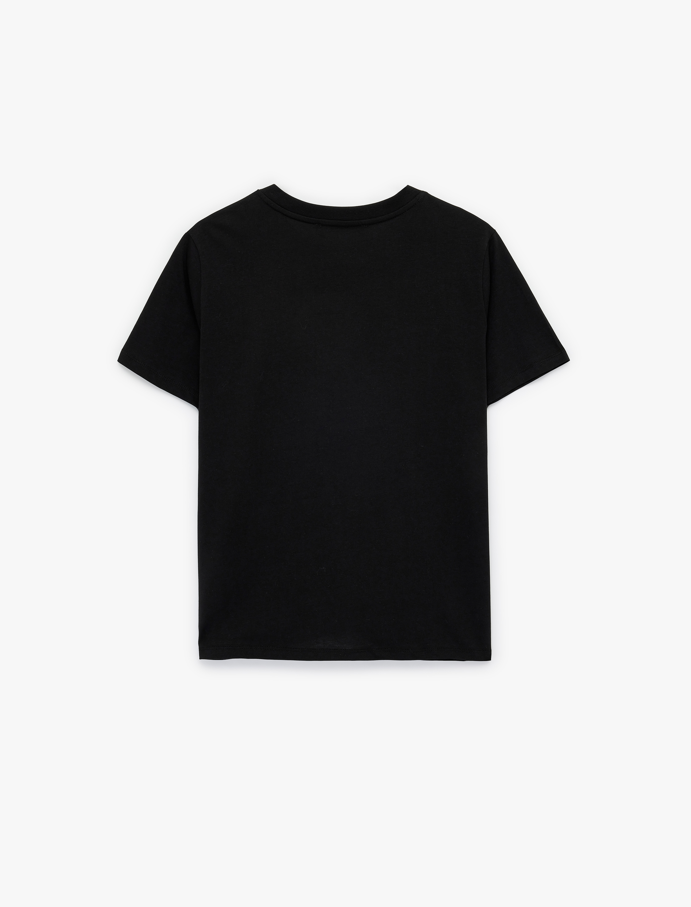   Kısa Kollu Bisiklet Yaka Pamuklu Köpek Nakış Detaylı Tişört