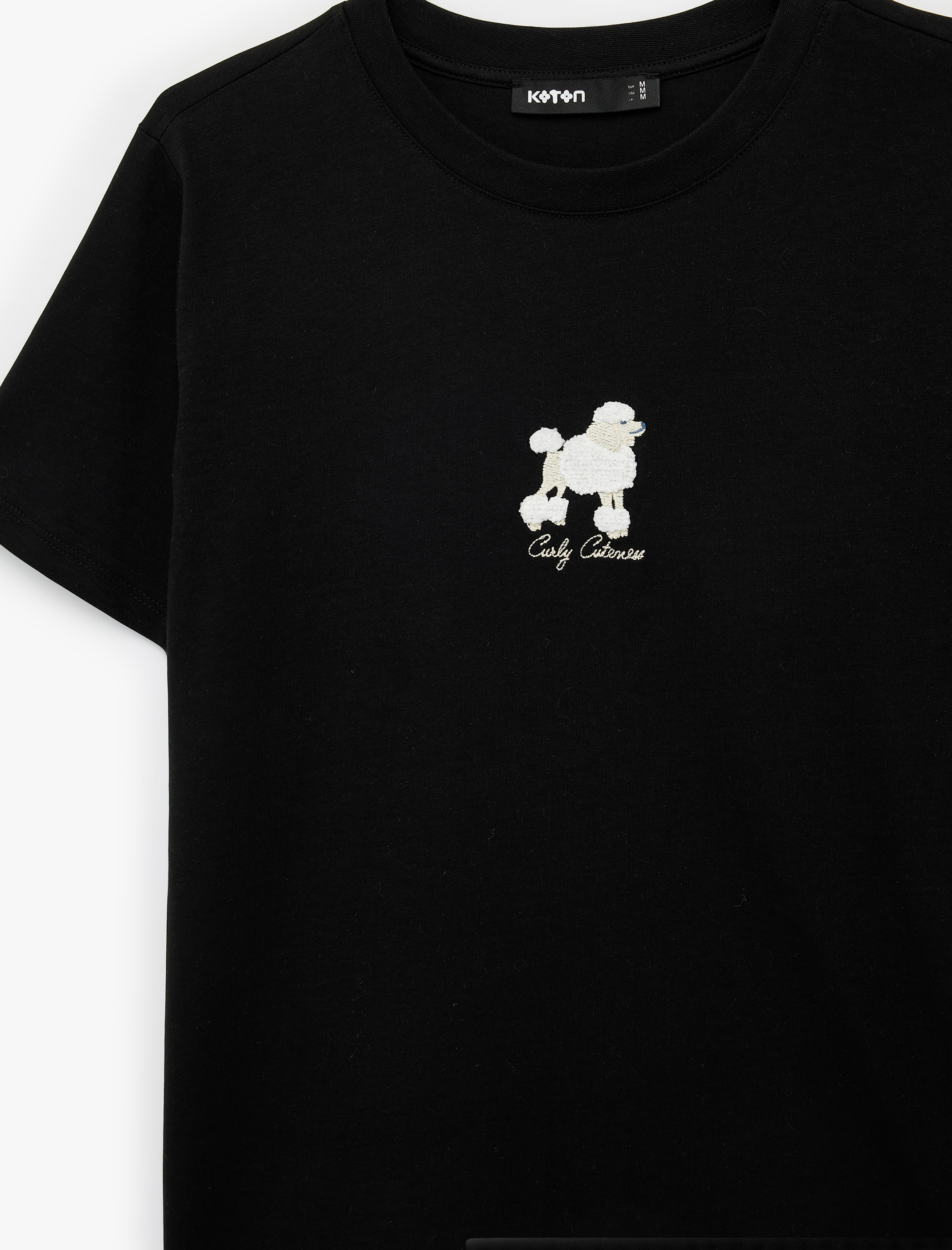   Kısa Kollu Bisiklet Yaka Pamuklu Köpek Nakış Detaylı Tişört