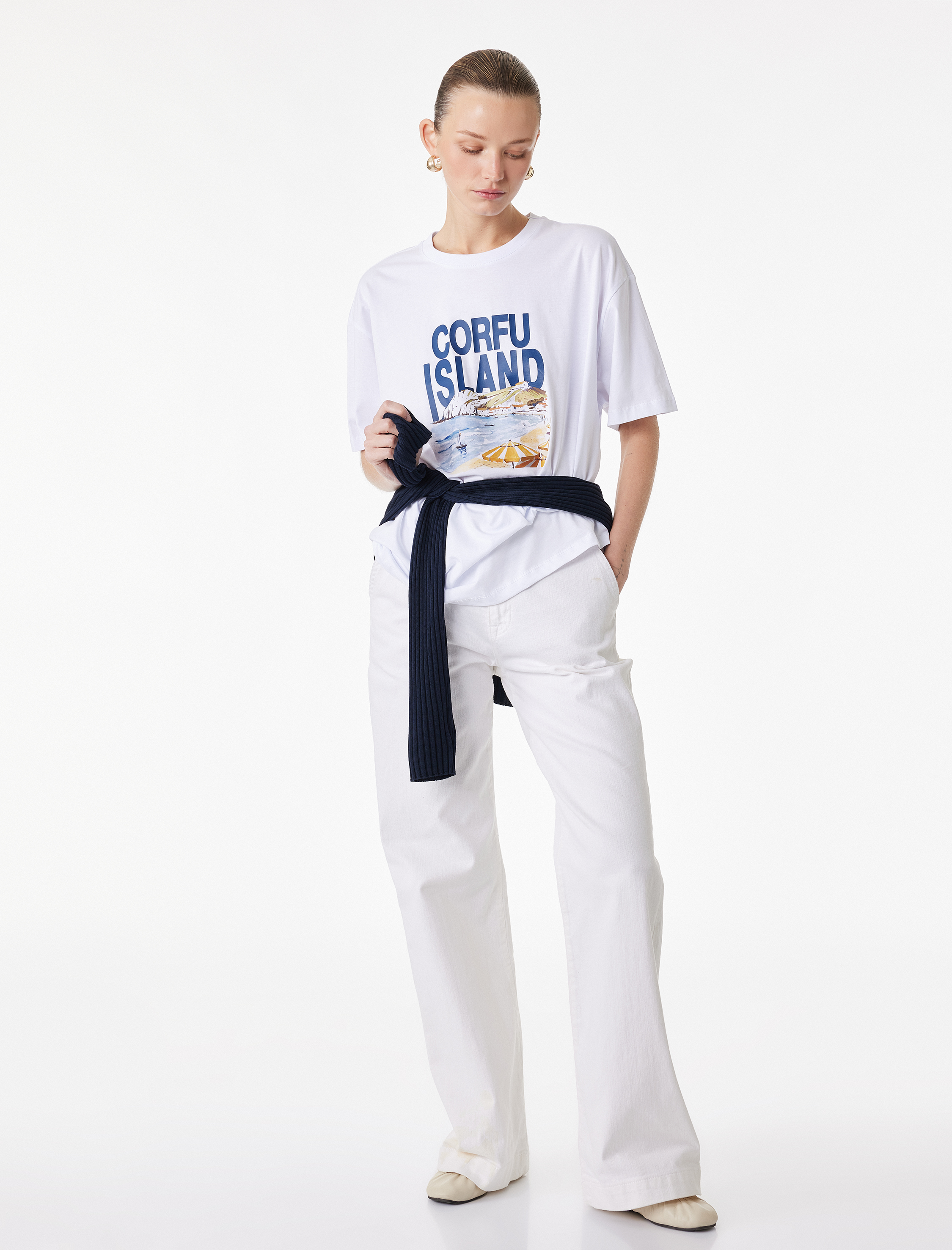   Pamuklu Kısa Kollu Baskılı Bisiklet Yaka Baskılı Tişört