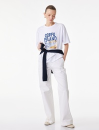 Pamuklu Kısa Kollu Baskılı Bisiklet Yaka Baskılı Tişört