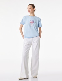 Pamuklu Kısa Kollu Bisiklet Yaka Baskılı Tişört