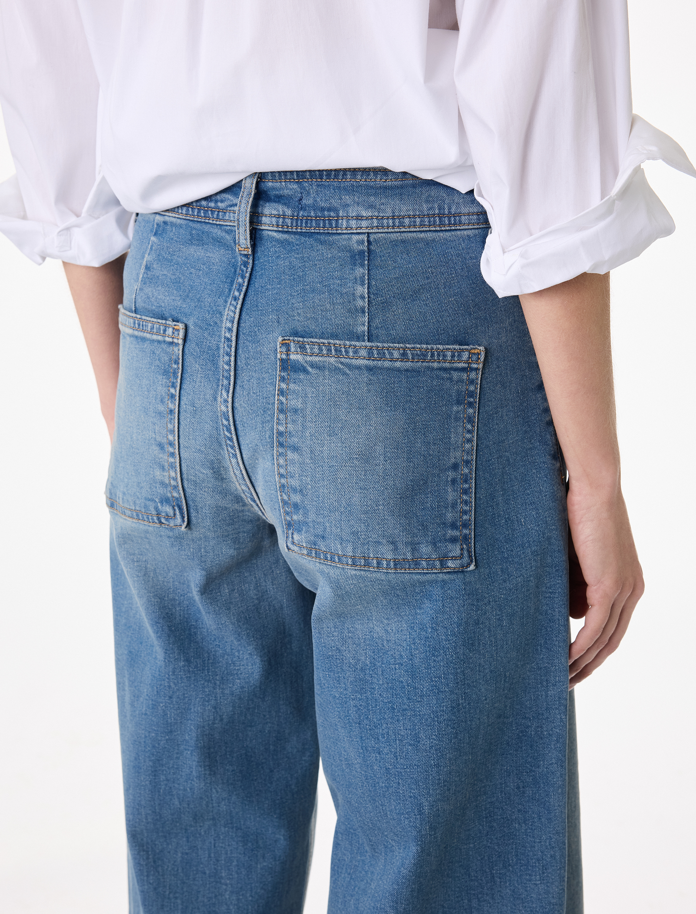   Yüksek Bel Cep Detaylı Rahat Kalıp Geniş Paça Denim Pantolon - Culotte Jeans