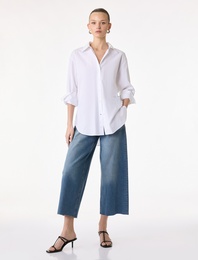 Yüksek Bel Cep Detaylı Rahat Kalıp Geniş Paça Denim Pantolon - Culotte Jeans