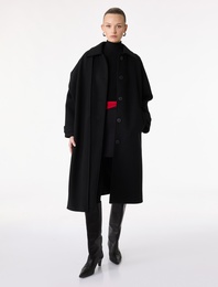 Düğmeli Cepli Uzun Kollu Atkılı Kaşe Kaban