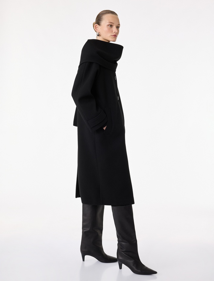  Düğmeli Cepli Uzun Kollu Atkılı Kaşe Kaban