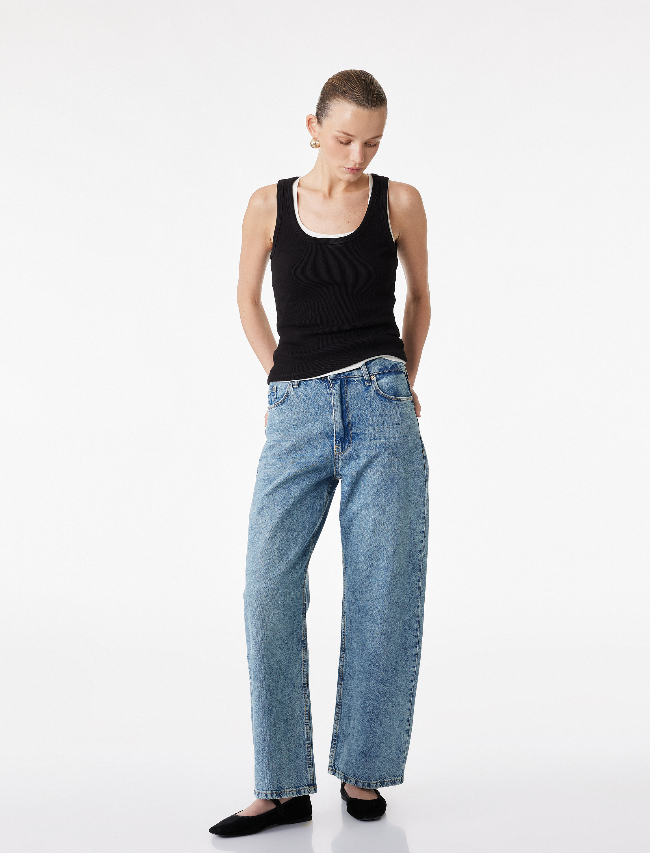   Normal Bel Düz Paça Pamuklu Rahat Kalıp Baggy Jean Pantolon - Baggy Jeans