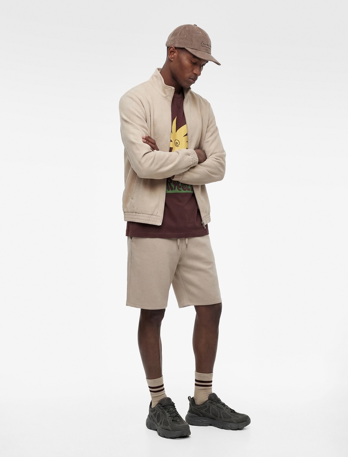  Uzun Kollu Cepli Dik Yaka Fermuarlı Slim Ceket