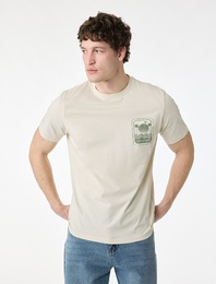 Regular Fit Kısa Kollu Pamuklu Bisiklet Yaka Baskılı Tişört