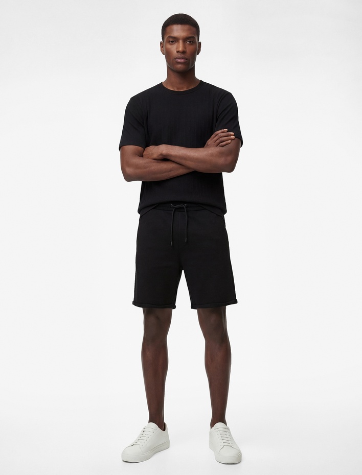  Pamuklu Cepli Duble Paça Pileli Bermuda Beli Bağcıklı Şort