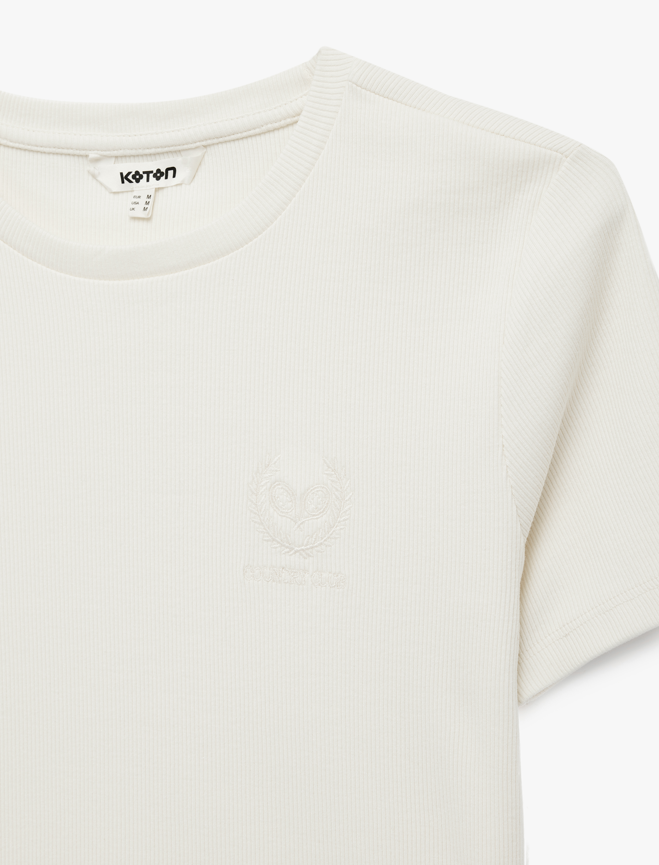   Pamuklu Slim Fit Kısa Kollu Bisiklet Yaka Nakış Detaylı Fitilli Tişört