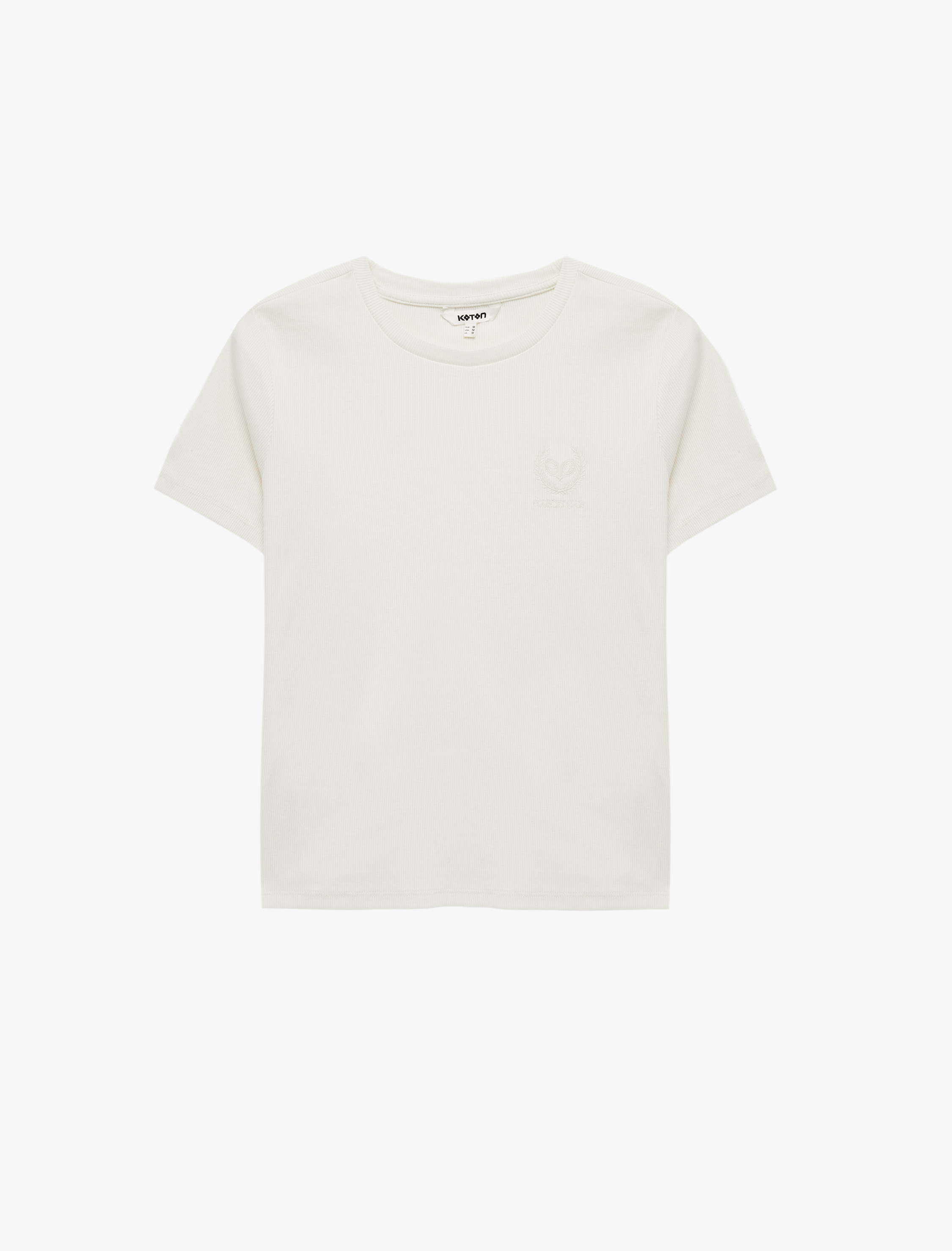   Pamuklu Slim Fit Kısa Kollu Bisiklet Yaka Nakış Detaylı Fitilli Tişört