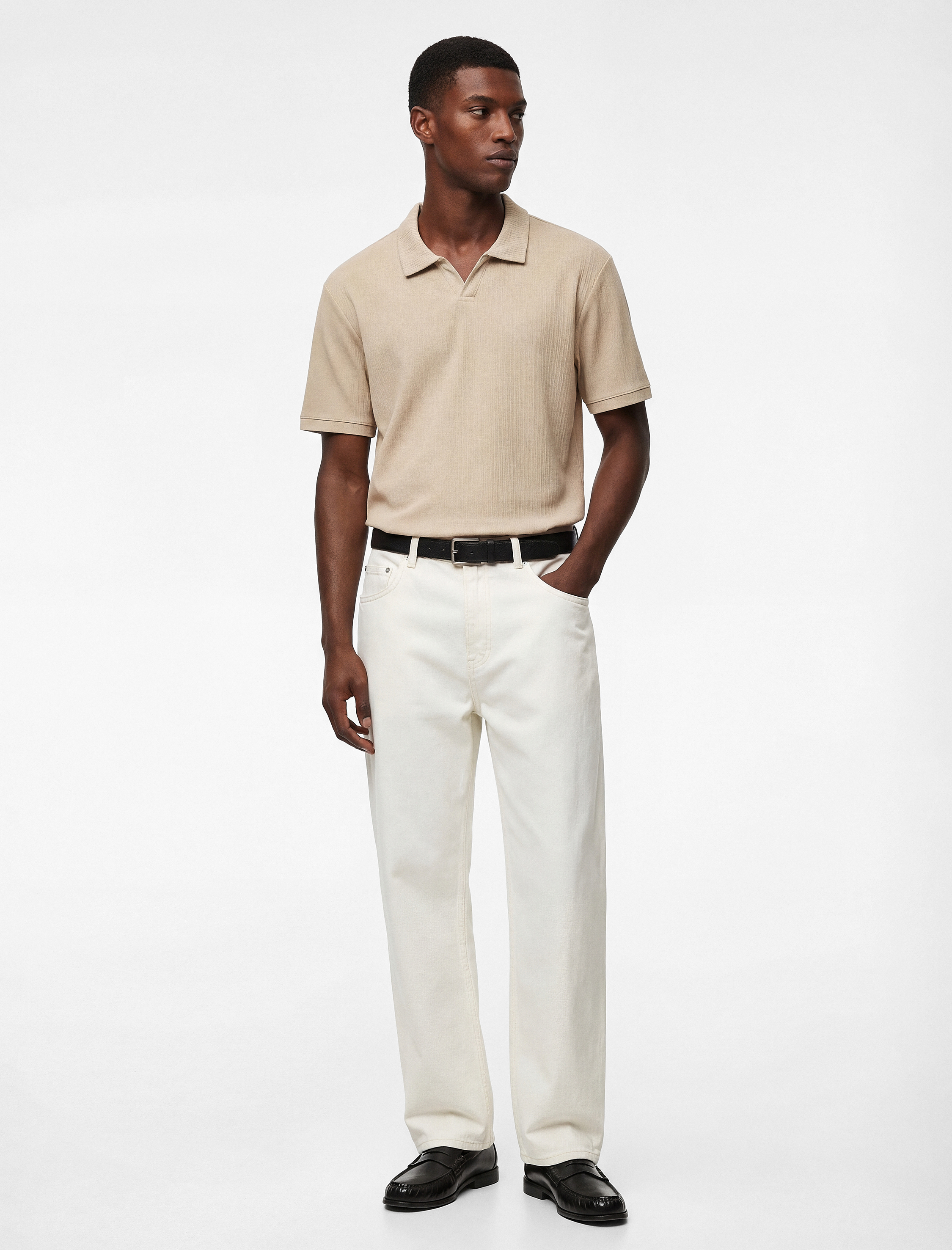   Regular Fit Kısa Kollu Dokulu Polo Yaka Tişört