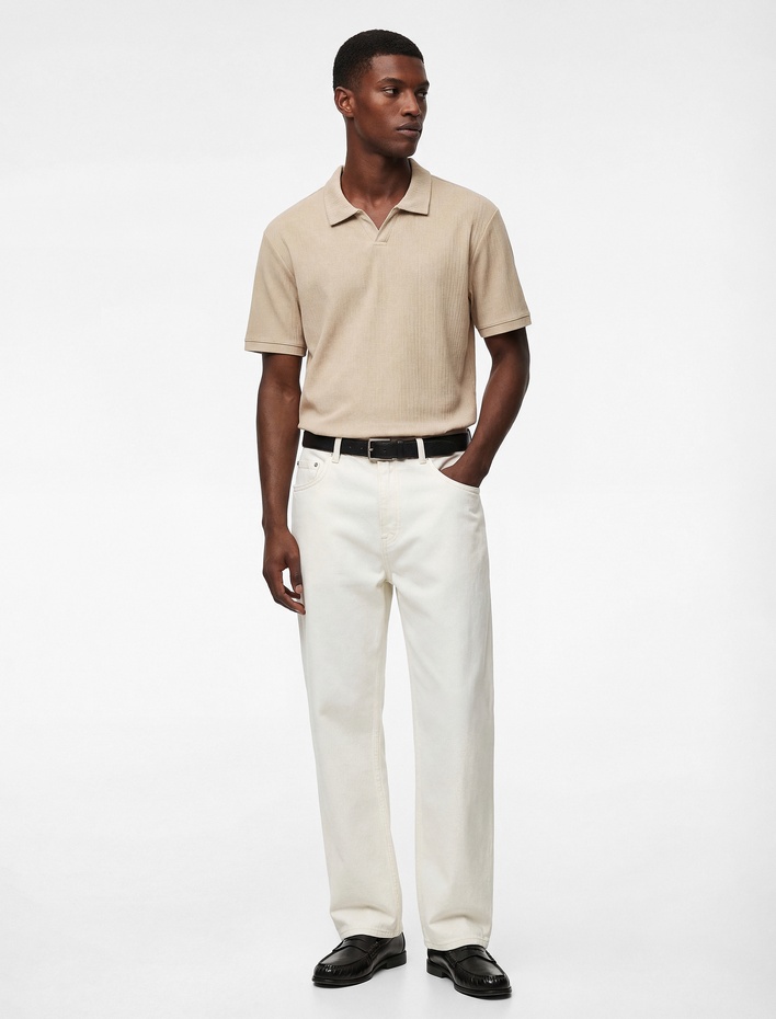  Regular Fit Kısa Kollu Dokulu Polo Yaka Tişört