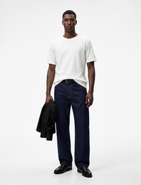 Regular Fit Dokulu Kısa Kollu Basic Bisiklet Yaka Tişört