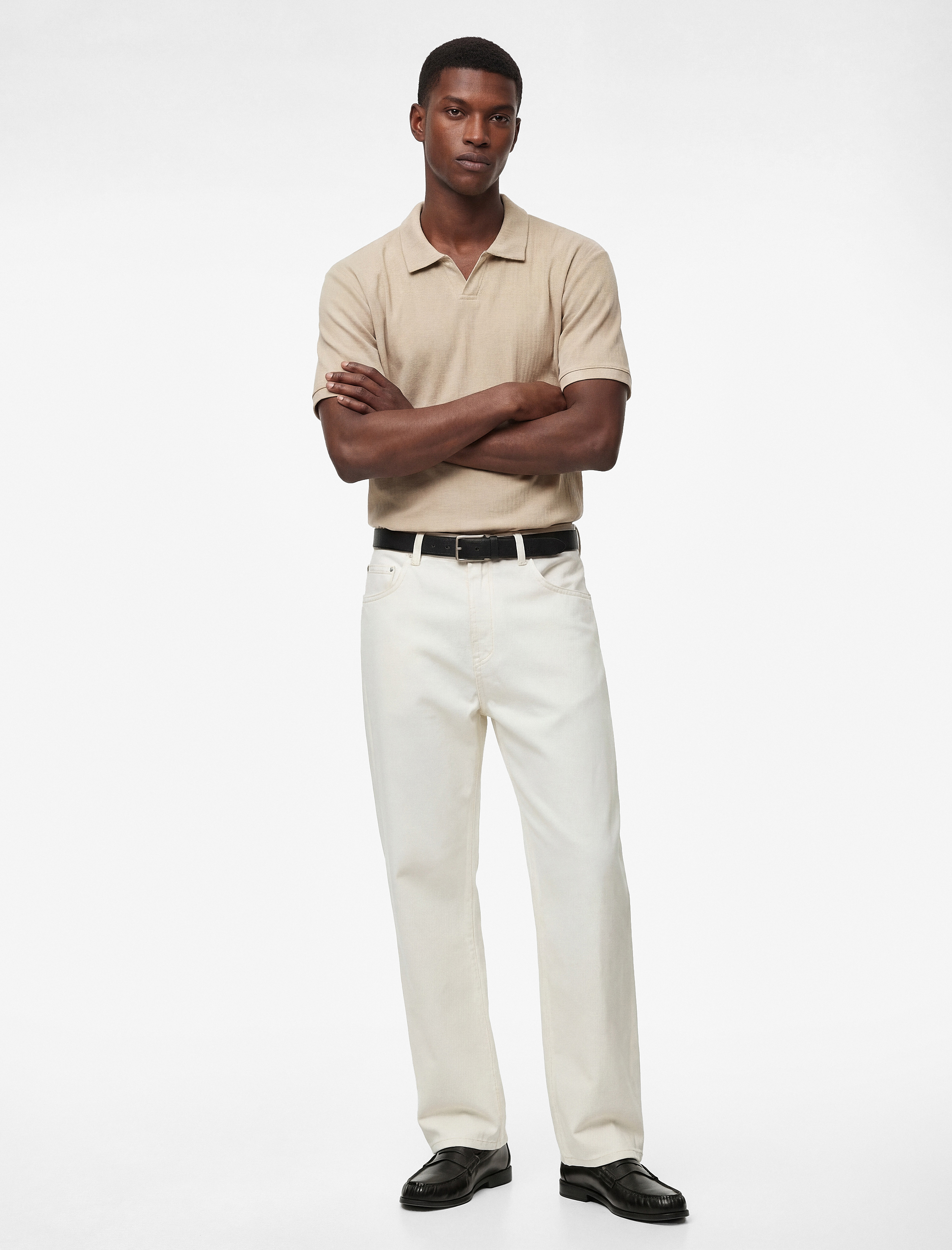   Regular Fit Kısa Kollu Dokulu Polo Yaka Tişört