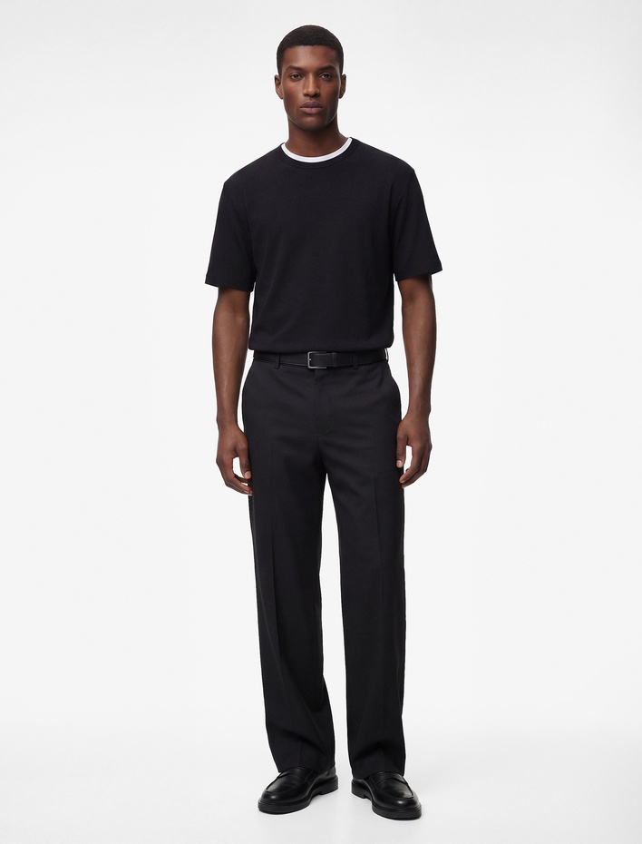  Regular Fit Dokulu Kısa Kollu Basic Bisiklet Yaka Tişört