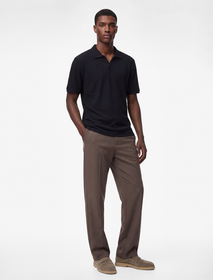  Regular Fit Kısa Kollu Dokulu Polo Yaka Tişört