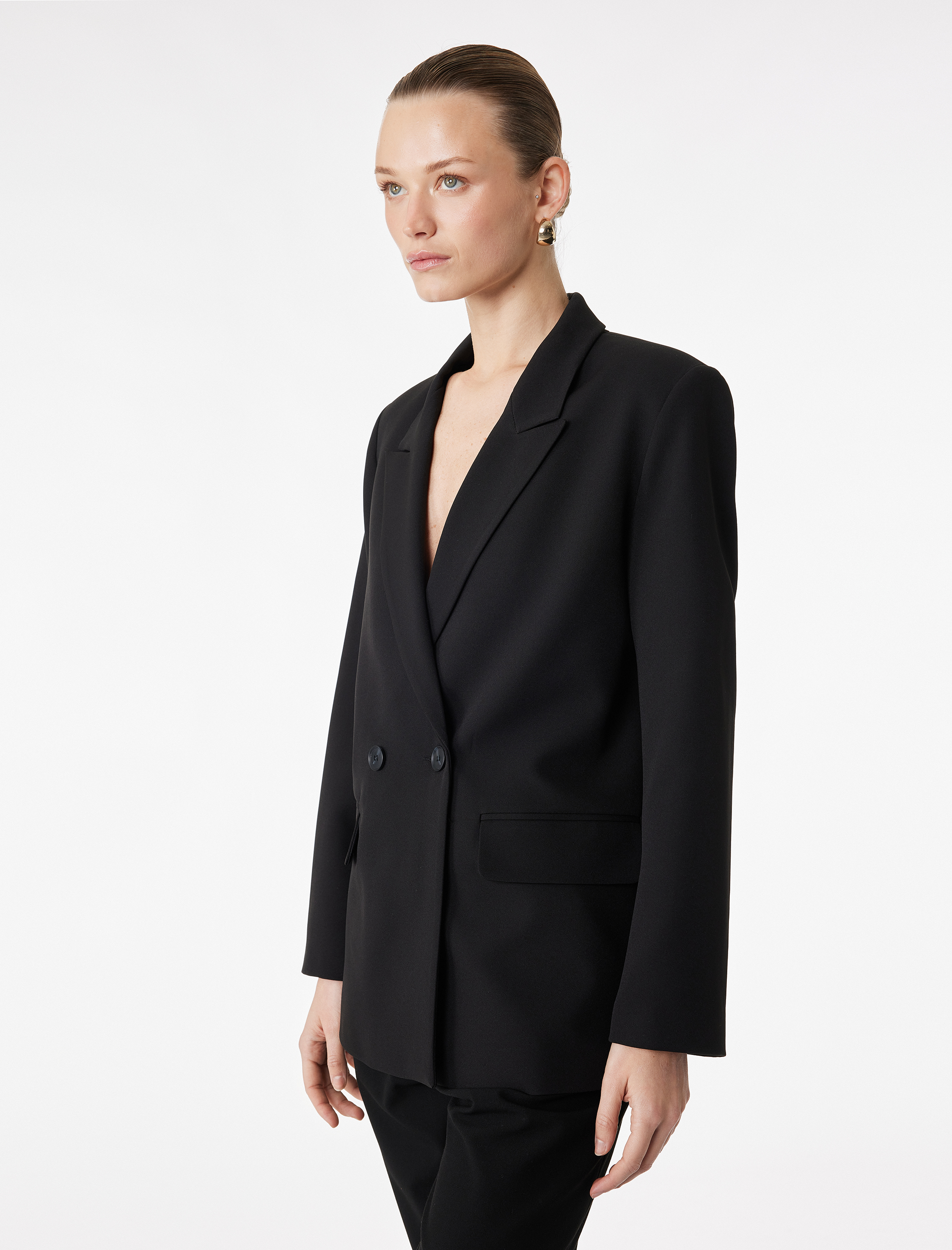   Cep Detaylı Düğmeli Kruvaze Yaka Oversize Blazer Ceket